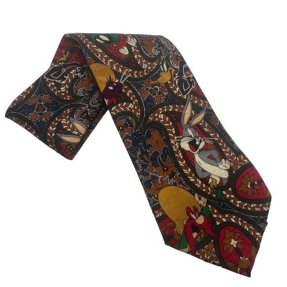 Vintage Looney Tunes Mania Paisley Necktie - Picture 1 of 5